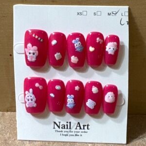 Berry 3D Sanrio Press On Nails My Melody Kuromi Medium Coffin Y2K Nail Art Set